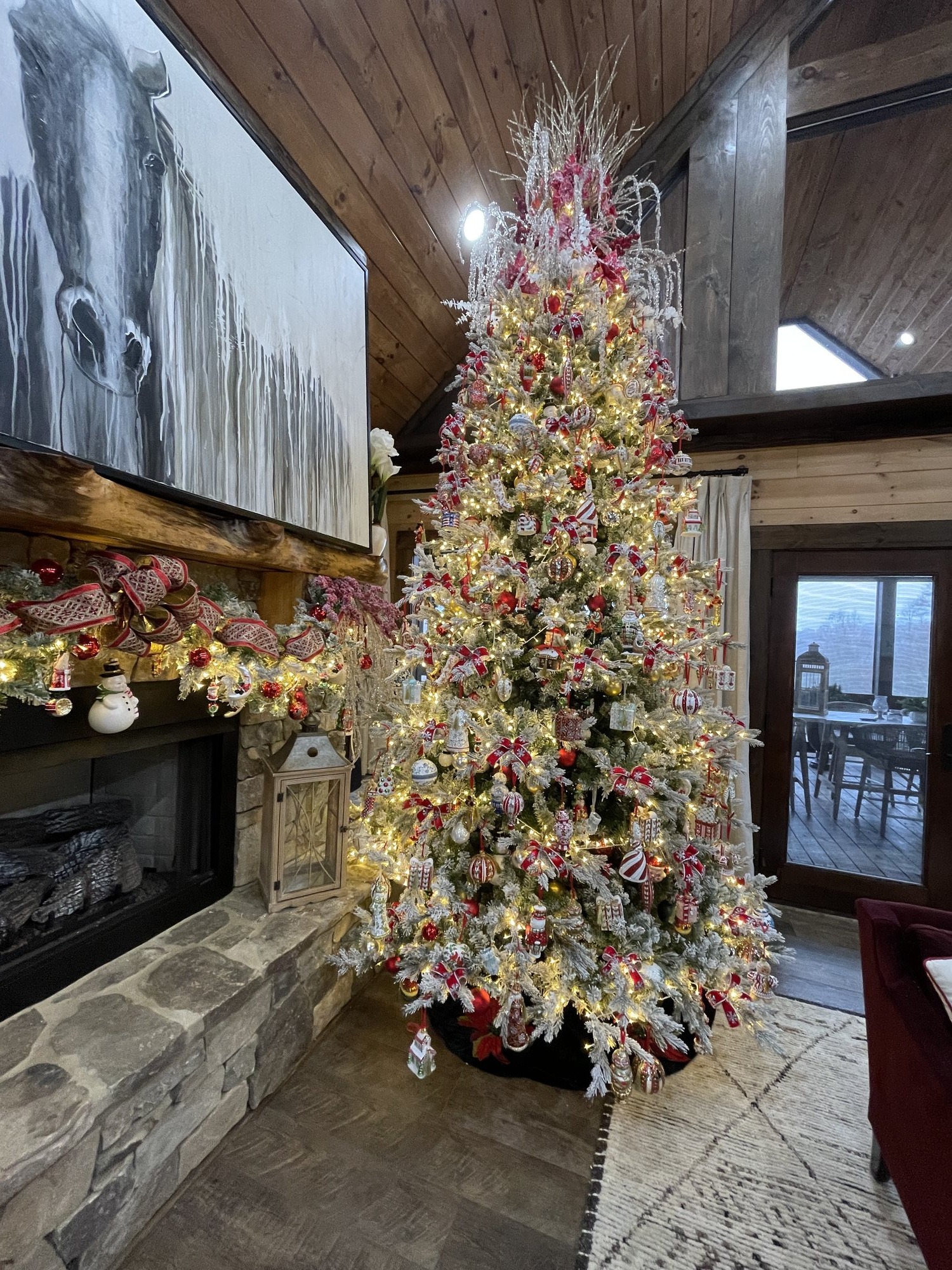 Rustic cabin flocked tree